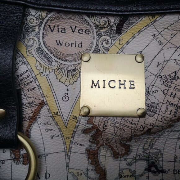 Michi "Retired" Gina Demi Shell Old World Map Lined Handbag w/ Woven Handles - Picture 2 of 12